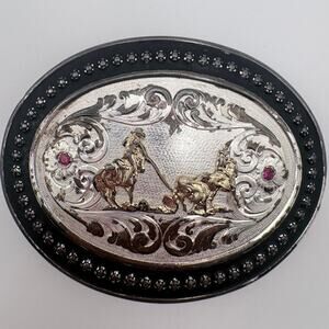 Montana Silversmiths Silver Plated Team Roper Belt Buckle